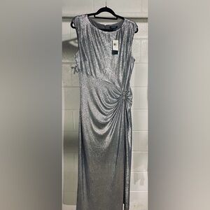 Lauren Ralph Lauren Womens Silver Sleeveless Maxi Evening Dress